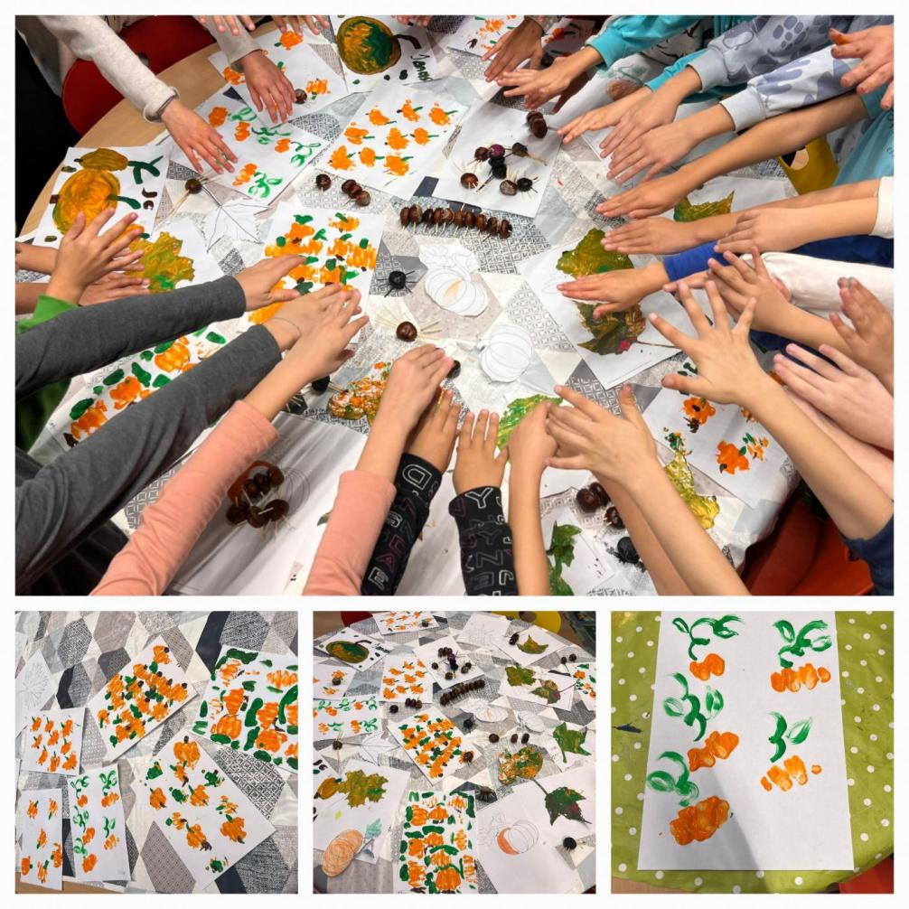 Herbstbastelei, Kürbisse, Kinderhände